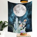 Wall tapestry featuring a moon eclipse and desert cacti in a cozy room setting - 95x73cm / Desert Night Sky Moon (Style-1)