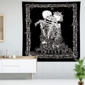 Macro detail of Tarot The Lovers tapestry featuring skull artwork and floral borders - Tarot Lovers Skull (Style-5)