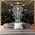 Black and white lunar cycle skeleton tapestry with celestial stars for bedroom wall decor - 95x73cm (Brushed) / Meditating Skeleton Moon (Style-13)