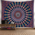 Arazzo mandala bohémien blu scuro e arancione con intricati motivi geometrici - Modello 3 / 95x73cm (Spazzolato)