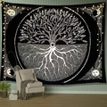 Noords levensboom wandtapijt met zon- en maanmotieven voor een gezellige woonkamer decoratie - Geborstelde Stof / Zwart-Wit Levensboom (Stijl-3) / 95x73cm
