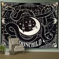 Gothic Tree of Life wandtapijt met Moonchild design op een sfeervolle muur - Geborstelde Stof / Mystieke Maan en Slang (Stijl-1) / 95x73cm