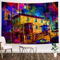 Kleurrijke psychedelische stadswandtapijt met stedelijke gebouwen en borden - 95x73cm / Psychedelisch Stadsgezicht (款式-16)