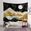 Tapisserie de paysage de montagne abstrait avec accents de marbre noir et or pour chambre - Style 13