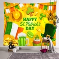 Tapisserie de la Saint-Patrick avec trèfles et chapeaux verts sur fond jaune vif - 100*75cm (Tissu Brossé) / Jaune Éclatant Éléments Festifs (Style-4)