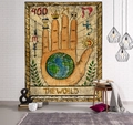 Macro detail of The World tarot tapestry with mystical symbols in a cozy interior setting - 95x73cm / The World