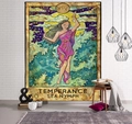 Detailed macro of XIV Temperance tarot wall tapestry featuring a sea nymph design - 95x73cm / Temperance Style