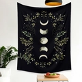 Bohemian black moon phase tapestry with hand-drawn herbal leaves for wall decoration - 95x73cm / Moon Phase Herbal Plants (Style-2)