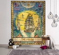 Detail of The Moon tarot tapestry hanging on a brick wall in a cozy indoor setting - 95x73cm / The Moon (THE MOON)