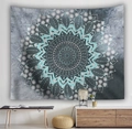Teal and grey Mandala wall tapestry hanging in a minimalist modern living room - Cyan Grey Mandala (Style-2) / 150*100cm (Brushed)