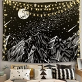 Bohemian black and white star mountain tapestry with moon and starry sky for wall decor - 95x73cm (Brushed) / Starry Mountain (Style-10)