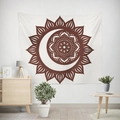 Bohemian moon and sun mandala tapestry hanging on white wall in a minimalist room - Deep Coffee Sun Moon Mandala (款式-23)