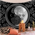 Detail of bohemian tapestry featuring tree of life and yin yang pattern on black background - Tai Chi Tree of Life (Style-19)