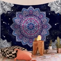 Mandala tapestry wall hanging with starry night design and pink floral patterns - Starry Geometry Mandala (Style-20)