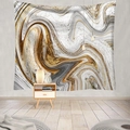 Detail of marble texture tapestry with golden fluid art hanging in a modern bedroom - Style 8 / Custom Size (Contact Customer Service)
