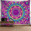 Arazzo mandala bohémien viola con motivi tropicali di ananas e palme decorative - Modello 5 / 95x73cm (Spazzolato)