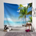 Tapiz de pared nórdico con paisaje de playa tropical y cocoteros para el hogar - 95x73 / Playa Tropical (Estilo 3)