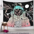 Astronaut art tapestry with cosmic floral patterns on white brick wall background - 95x73cm / Astronaut with Vines and Flowers (Style-2)