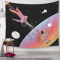 Astronaut and clock surrealism wall tapestry hanging in a Nordic style living room - 95x73cm / Astronaut and Clock Head Man (Style-4)