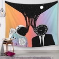 Detailed view of astronaut wall tapestry displayed in a cozy modern living room setup - Gradient Astronaut and Suit Clock Man (Style-5)