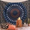 Bohemian mandala tapestry with navy blue and orange patterns for living room wall decor - Dark Blue Orange Mandala (Style-7)