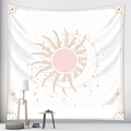 Boho-Wandteppich mit Mondfinsternis-Motiv in Weiß und Gold für moderne Deko - 95x73cm / Sonne Mond Sterne Muster (Stil-2)