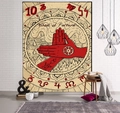 Wheel of Fortune tarot tapestry with celestial symbols on a white brick wall decor - 95x73cm / Wheel of Fortune