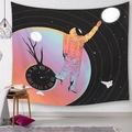 Astronaut tapestry with surreal melting clock and starry sky for home wall decor - 95x73cm / Astronaut Touching Globe with Melting Clock (Style-1)