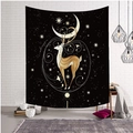 Detail of deer and moon tapestry with gold accents on a black fabric background - S / Deer Moon Stars (Style-4)