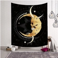 Mystical moon phase tapestry with gold skull crescent and moon cycles on black background - S / Skull Crescent Moon (Style-2)