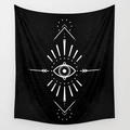Modern black wall tapestry with white geometric evil eye and tribal totem pattern - 95x73cm (Brushed) / Black White Tribal Evil Eye (Style-1)