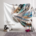 Detailed close-up of a Nordic style wall tapestry featuring colorful feather art and text - Style 10 / Custom Size (Contact Customer Service)