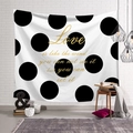 Detail of Nordic tapestry with gold quote and black dots on a white textured wall - Style 9 / Custom Size (Contact Customer Service)