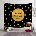 Detailed view of Good Vibes tapestry on a white brick wall with modern home decor - Style 7 / Custom Size (Contact Customer Service)