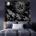 Bohemian black and white tapestry with moon cycle and UFO prints for bedroom decor - 95x73cm (Brushed) / Surreal Sun Moon UFO (Style-9)