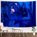 Boheems wandtapijt met blauwe fantasieruïnes en gloeiende roze kwallenmotieven - 95x73cm / Ruïne Kwal (款式-14)