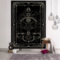 Modern black and gold celestial tarot tapestry with sun moon and star motifs - Style 7