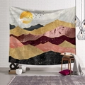 Tapisserie murale scandinave motif montagnes abstraites avec soleil en rose et doré - Style 14