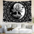 Zwart-wit wandkleed Levensboom met mandala en yin yang voor muurdecoratie - Mandala Yin Yang (Stijl-5) / 95x73cm