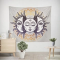 Minimalistisch zon en maan wandtapijt met oranje geometrische patronen op de muur - 95x73cm (Perzikhuid) / Oranje Stralend Gezicht Patroon (款式-2)