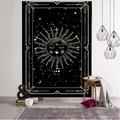Tarot tapestry with golden sun and moon pattern on black background for wall decoration - Style 8