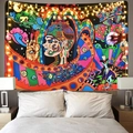 Bohemian psychedelic wall tapestry with surreal faces and colorful rainbow patterns - 95x73cm / Style 2