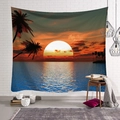 Detalle de tapiz de pared con amanecer en la playa, olas vibrantes y palmeras de coco - 95x73cm / Atardecer Playa Cocoteros (款式-4)