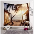Tropical beach sunrise wall tapestry with palm trees and ocean view for home decor - Tropical Coastal Sunset (Style 7)