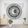 Boheems zwart-wit wandtapijt met mystieke zon- en maanlijntekeningen voor in huis - 95x73cm (Perzikhuid) / Zwart-Wit Lijn Hemels (款式-3)