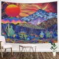 Psychedelisch wandkleed met zon en bos in boho-stijl voor kamerwanddecoratie - 95x73cm (Perzikhuid) / Stijl-3 (Psychedelische Zon en Paddenstoel)