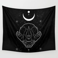 Minimalist black tapestry with cat skull and moon phase patterns for wall decor - Gothic Cat Skull Astrology (Style-7)
