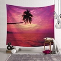 Nordic wall tapestry featuring a sunset coconut tree landscape in pink and purple tones - Pink Purple Sunset (Style 12)