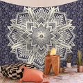 Arazzo bohémien con motivo mandala e paisley blu scuro e bianco per decorazione casa - 95x73cm / Mandala Blu Bianco (Stile-3)