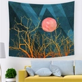 Abstract sunrise wall tapestry with moon and tree design above a cozy yellow sofa - Pink Full Moon Withered Wood (Style 6)